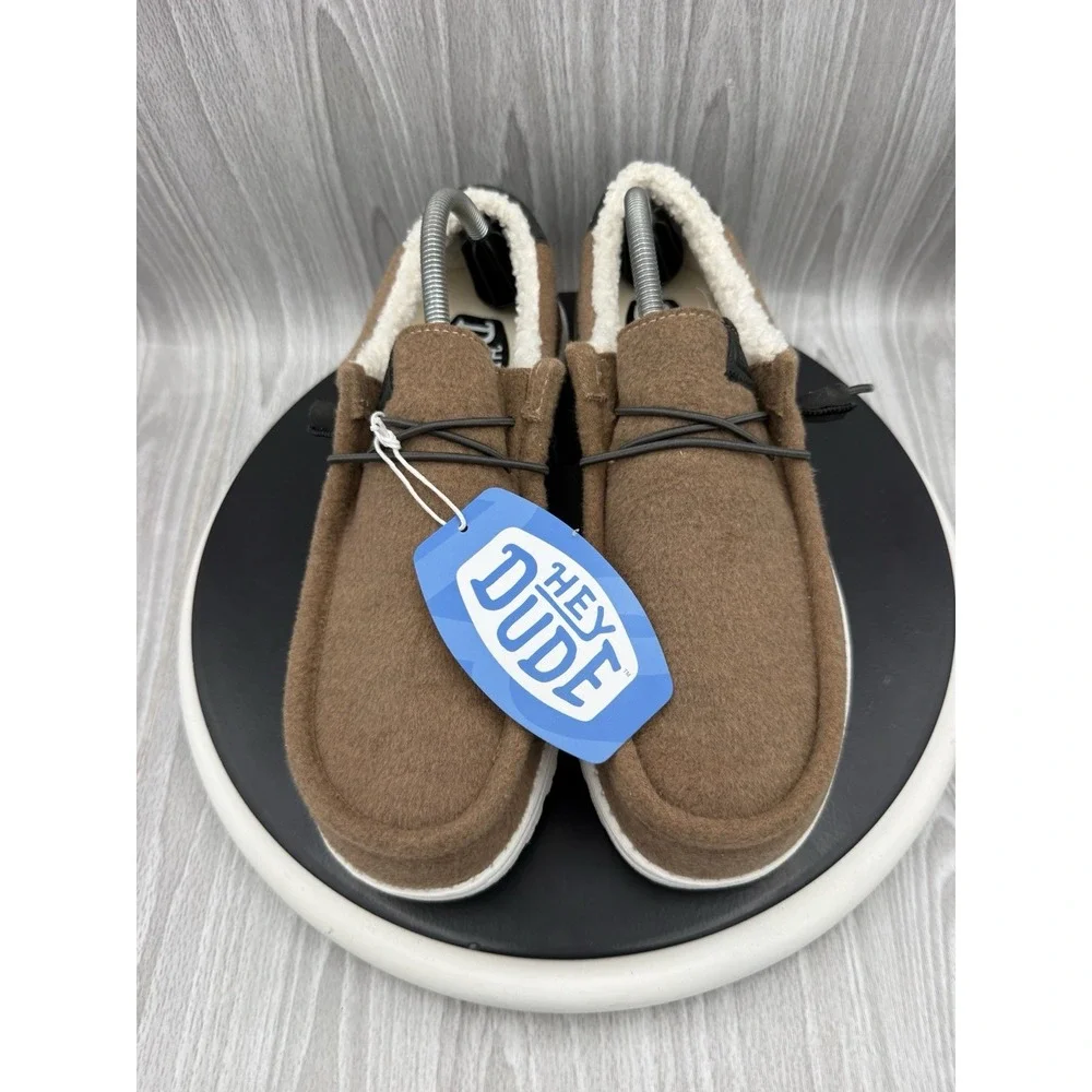 Hey Dude Wally Mens Size 10 Warmth Brown Faux Sherpa Casual Slip On Shoes NEW